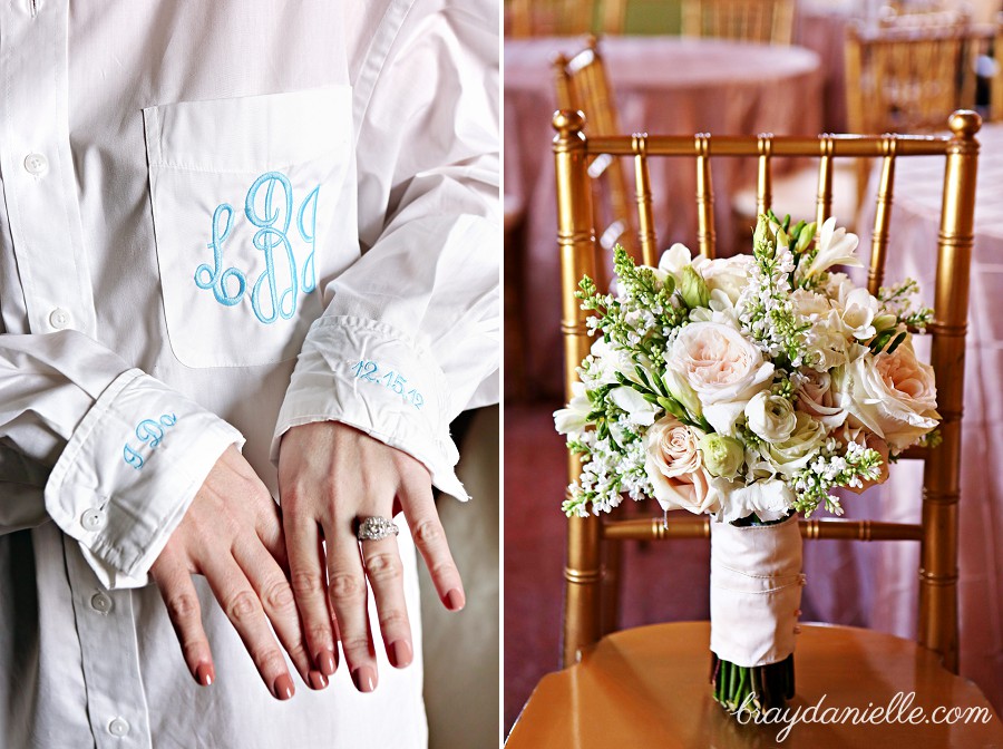 Bridal details with monogrammed shirt