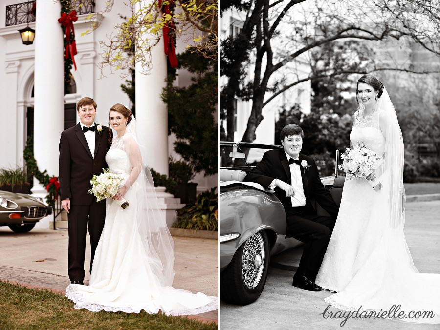 Bride and groom posed outdoor