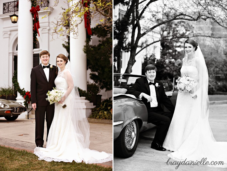 Bride and groom posed outdoor 