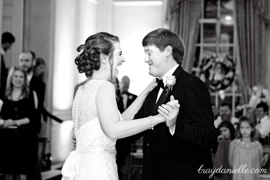 close up of bride and groom dancing