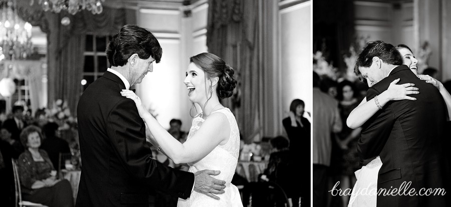 father of the bride dancing and hugging bride