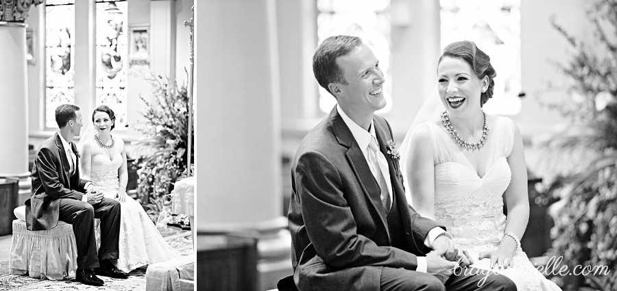 Bride and groom smiling during ceremony