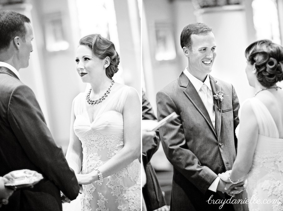 bride and groom facing each other