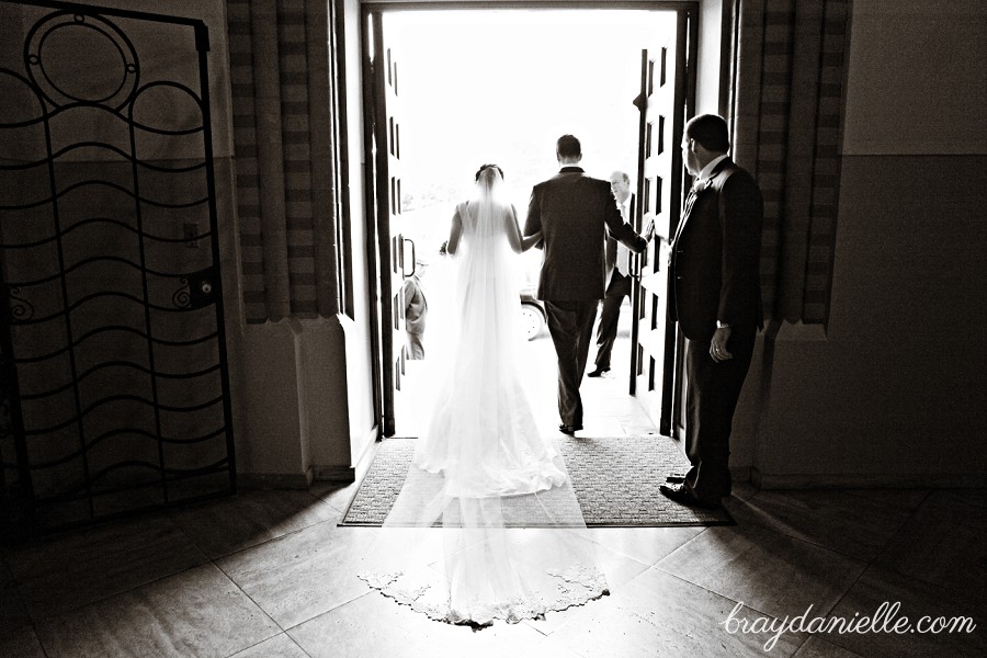 Bride and groom exit church