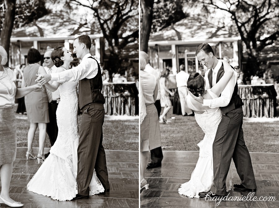 Groom dipping Bride in wedding dance