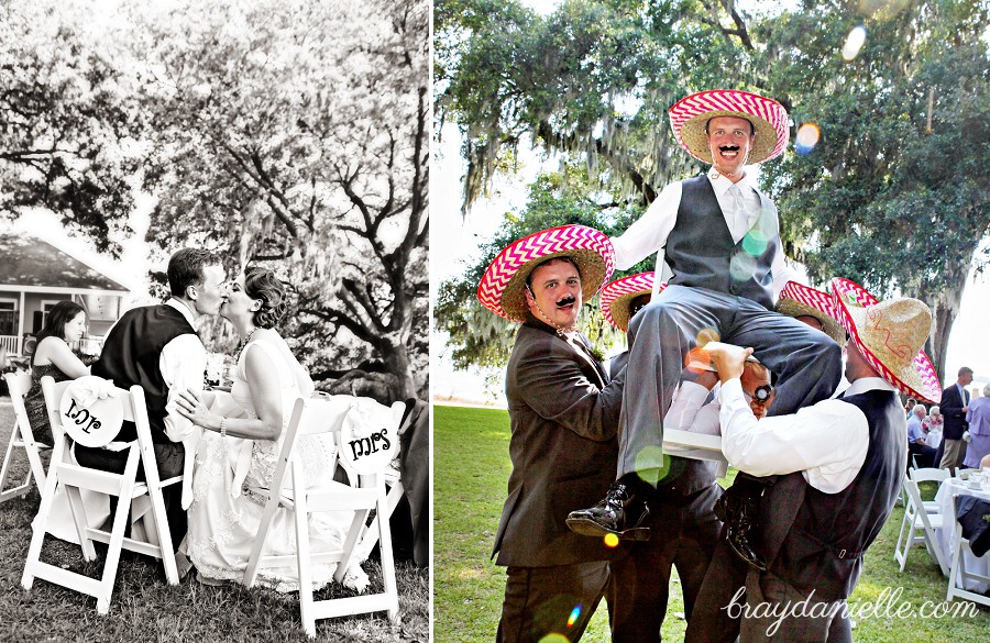 Bride and groom kissing while seated + Cinco De Mayo wedding