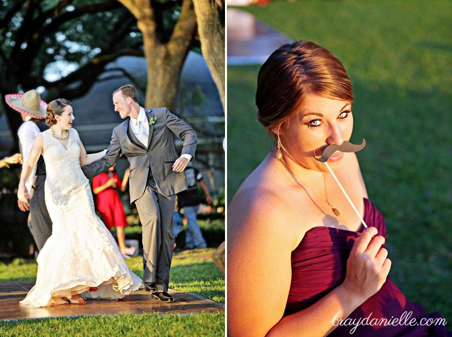 bride and groom dancing + wedding props