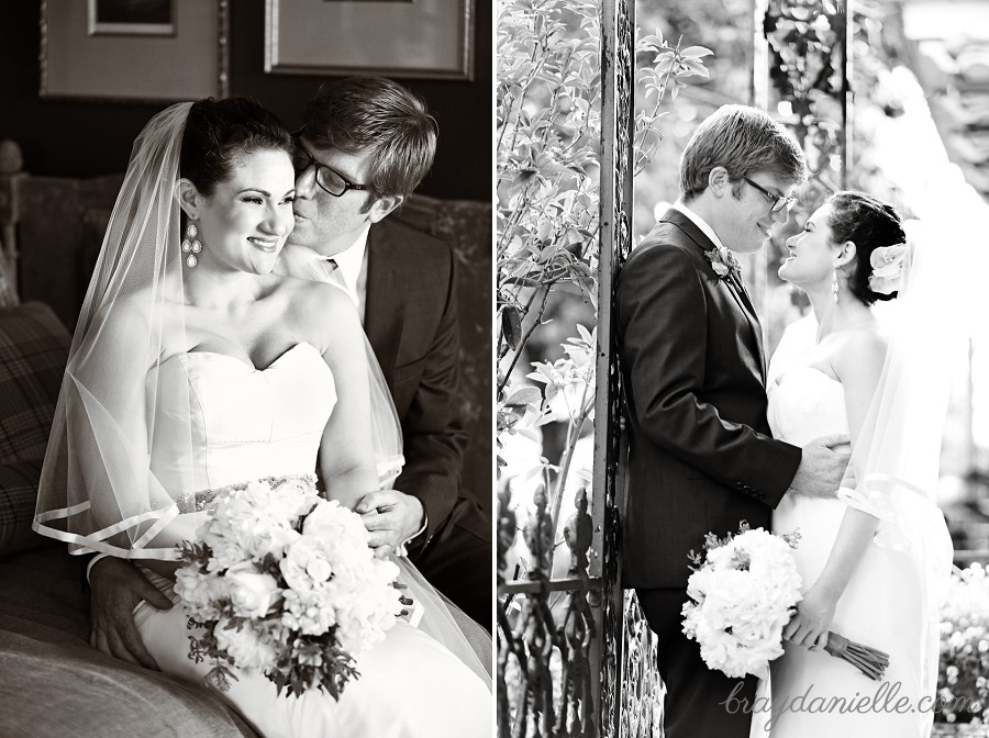 Black and white bride and groom portrait