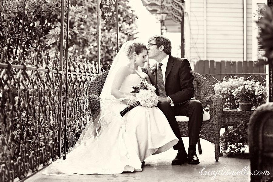 Bride and groom on porch