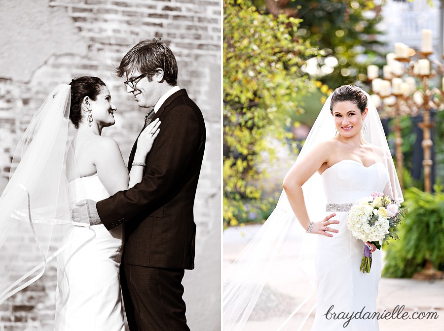 Bride and groom facing each other + bride