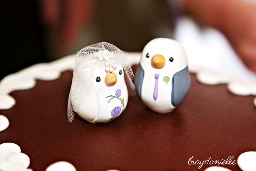 Bride and groom bird cake toppers