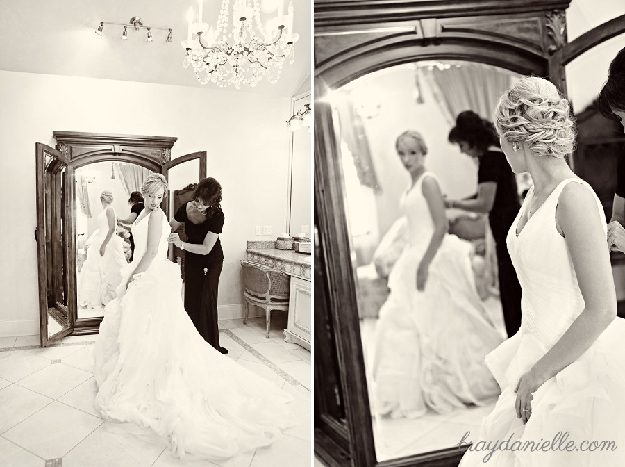 Bride looking in the mirror