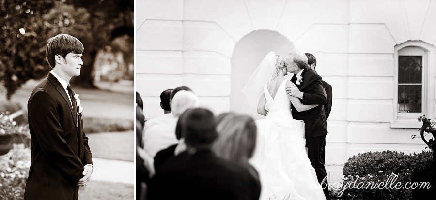 Father of the bride kissing bride