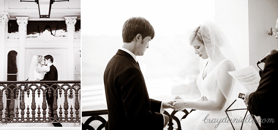 bride and groom first kiss + ring exchange