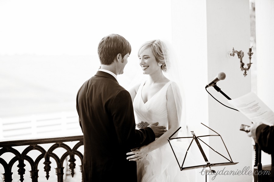 beautiful bride and groom facing each other