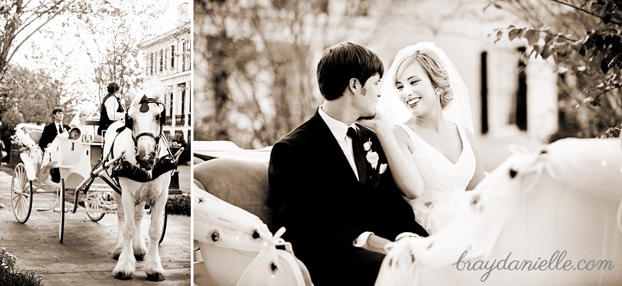 bride and groom riding in a carriage