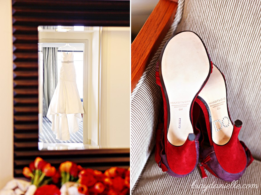 Red bridal shoes with