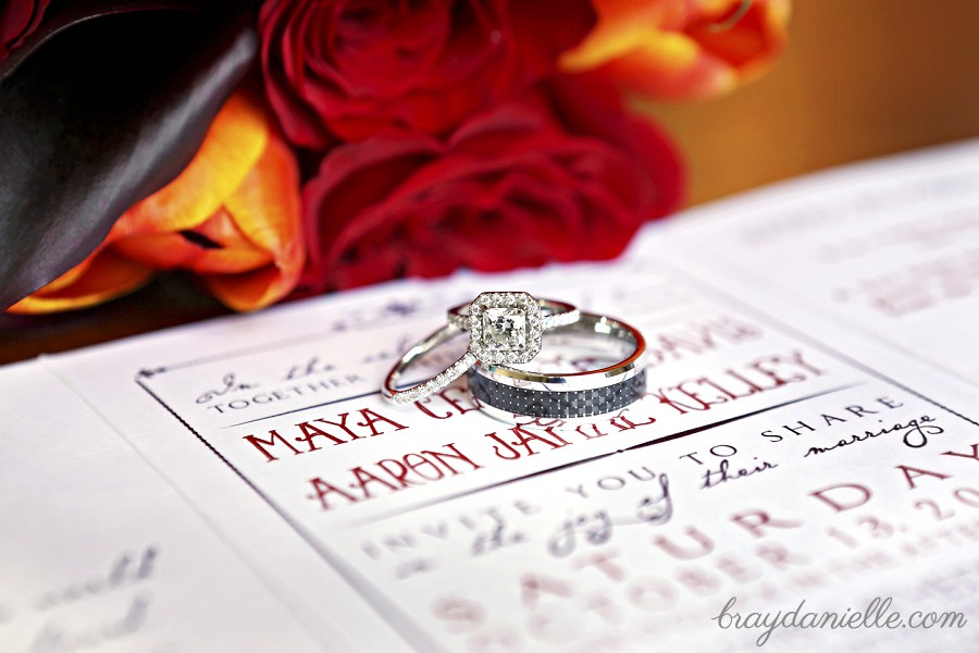 Wedding rings on invitation