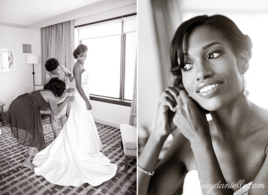 Bride getting dressed