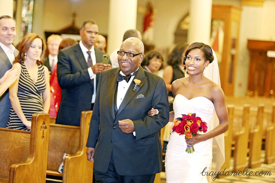 bride walking inside Catholic church, wedding at St Louis Cathedral in New Orleans