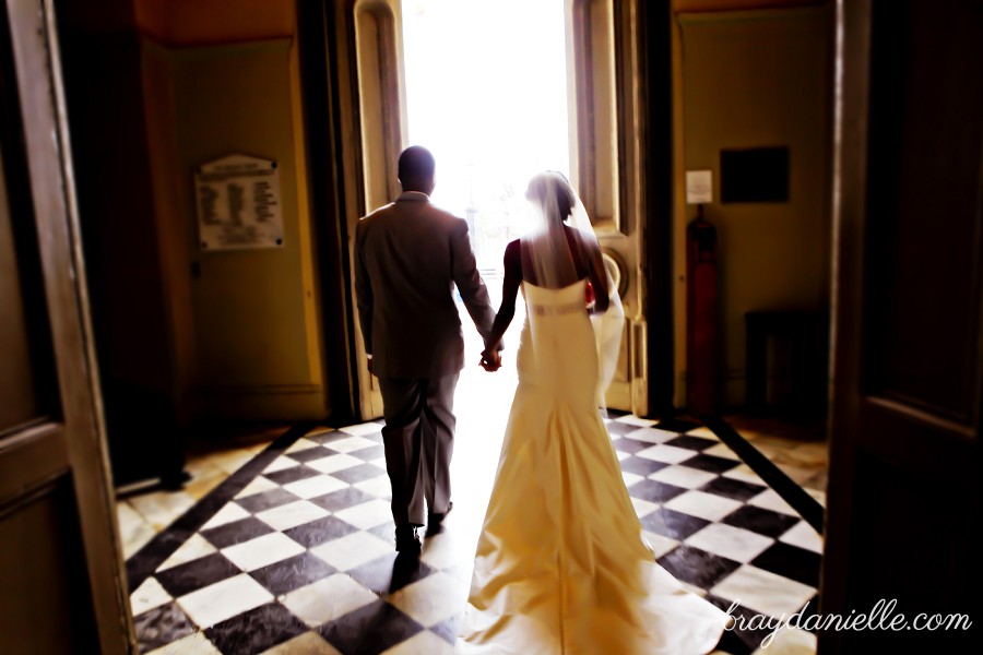 Bride and groom exiting the church