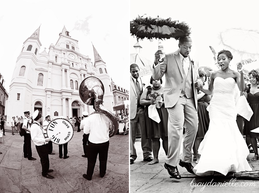 Bride and groom second line in new orleans