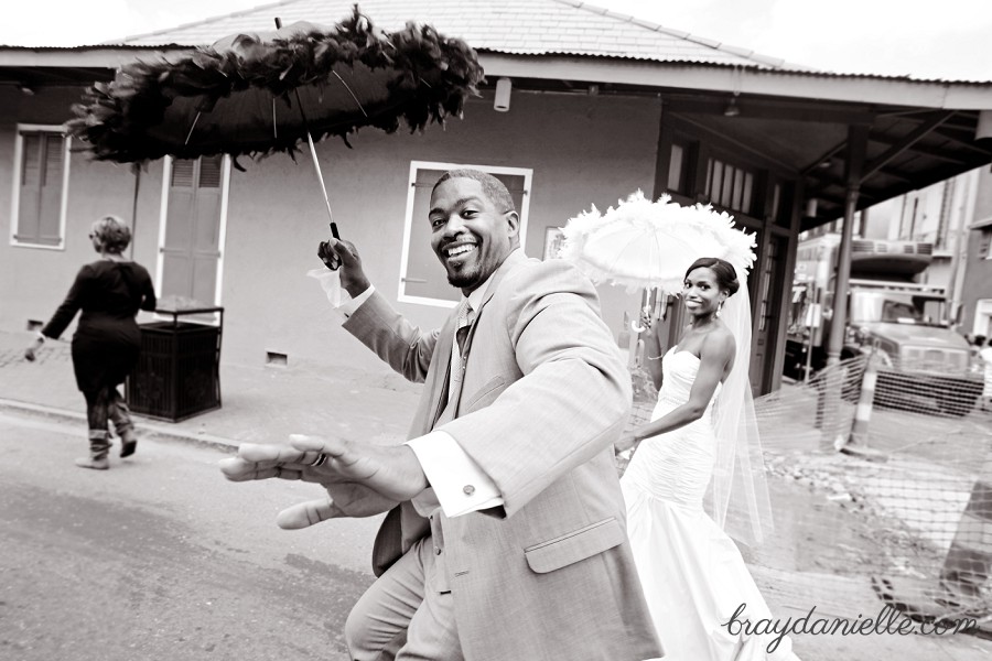 Bride and groom with parosels