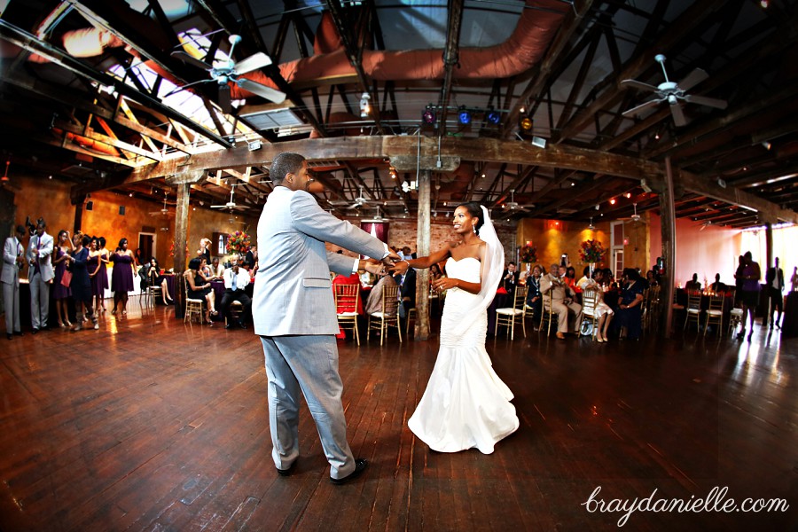 bride and groom dancing