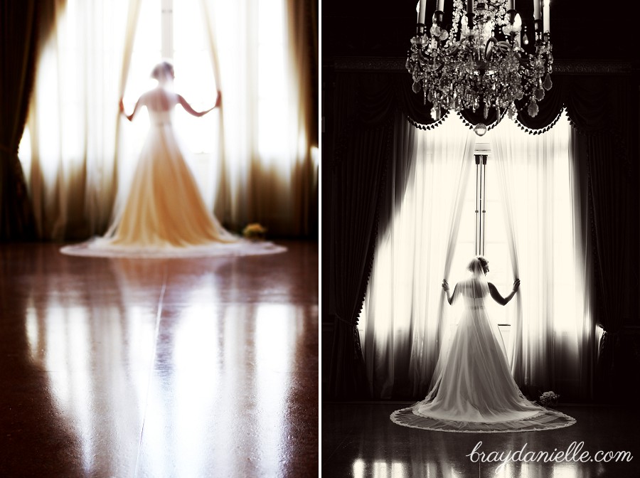Silhouette of bride standing by window bridal by Bray Danielle Photography