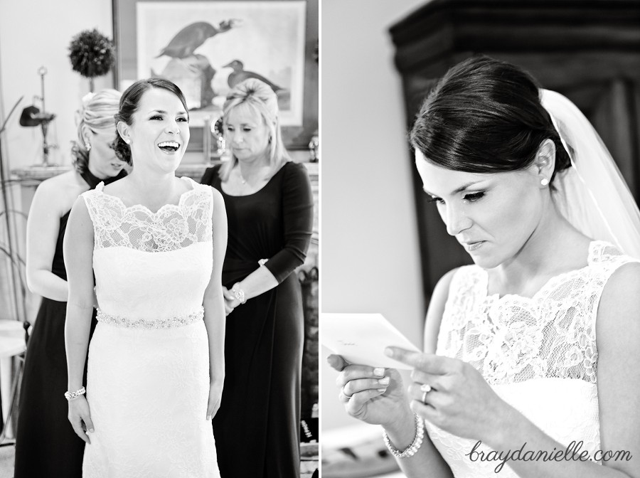 Bride reading letter from Groom