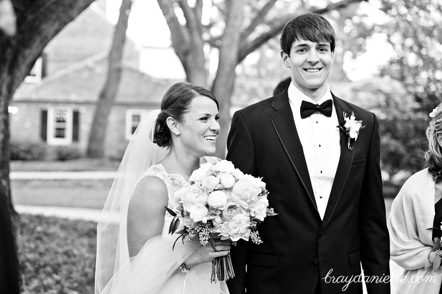 Black and white bride and groom photo