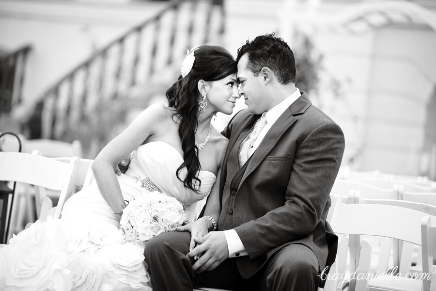 bride and groom with forheads touching