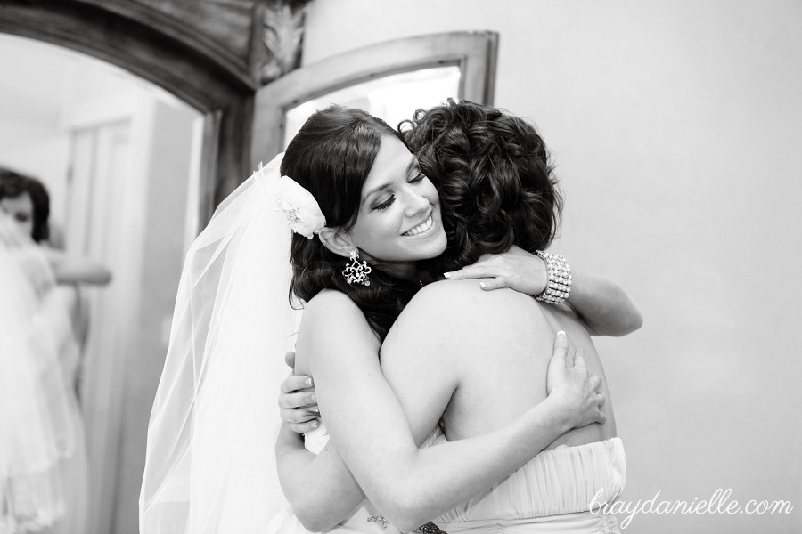 bride hugging family