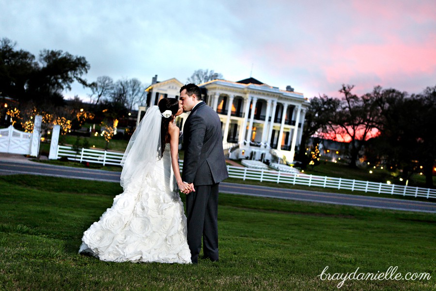 bride and groom kissing