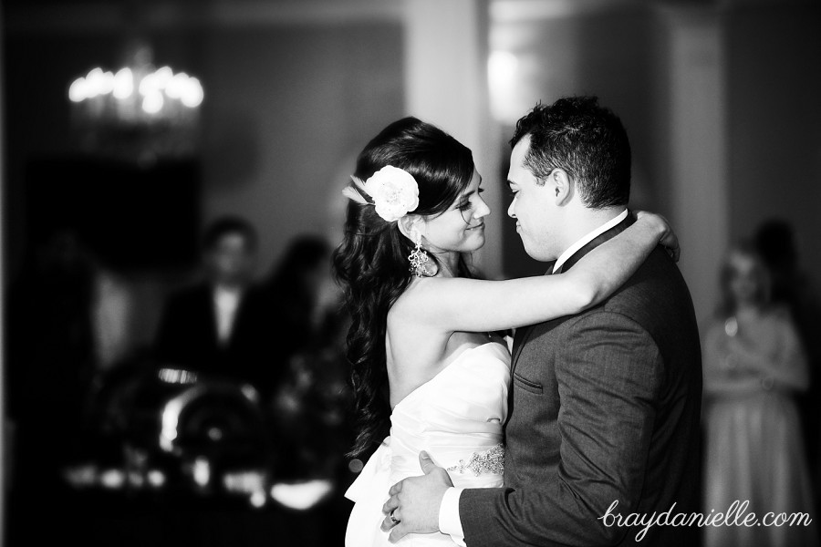 close up of bride and groom dancing