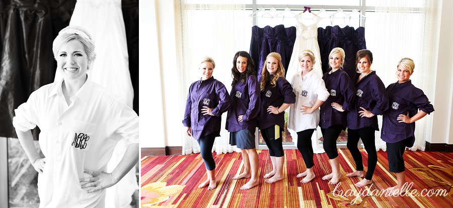 Bride and Bridesmaids with monogrammed shirts