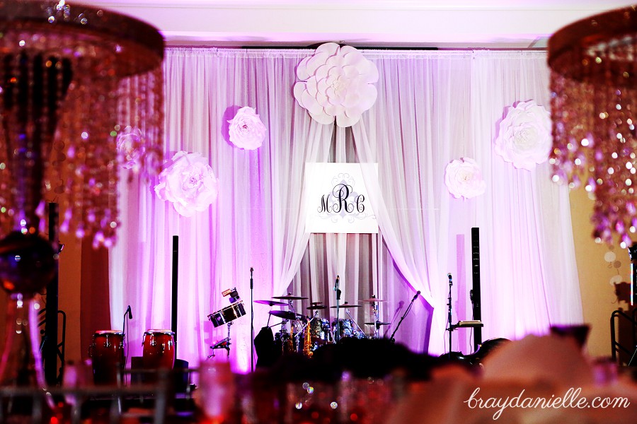 White Curtains Wedding Decor, wedding by Bray Danielle Photography at the Renaissance Hotel